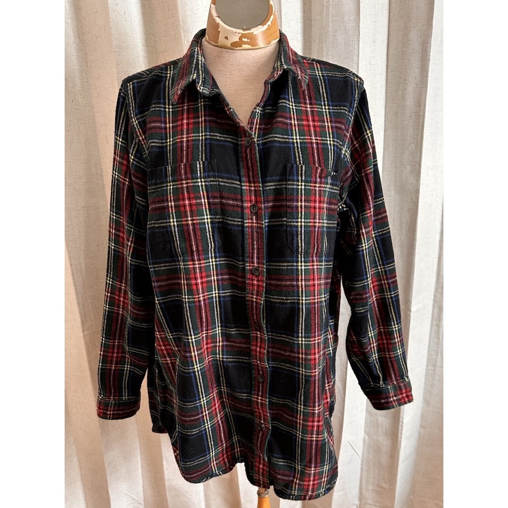LL Bean Women's Large Scotch Plaid Button Up Shirt Flannel Relaxed Fit Christmas